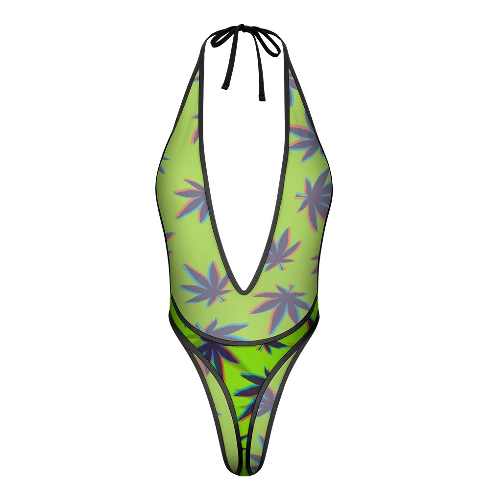 Sexy Swimsuit Women's Extreme One-Piece Mesh Revealing Swimwear Deep V Cleavage Thong Bottom Booty Quick Dry Tie-On Bathing Suit