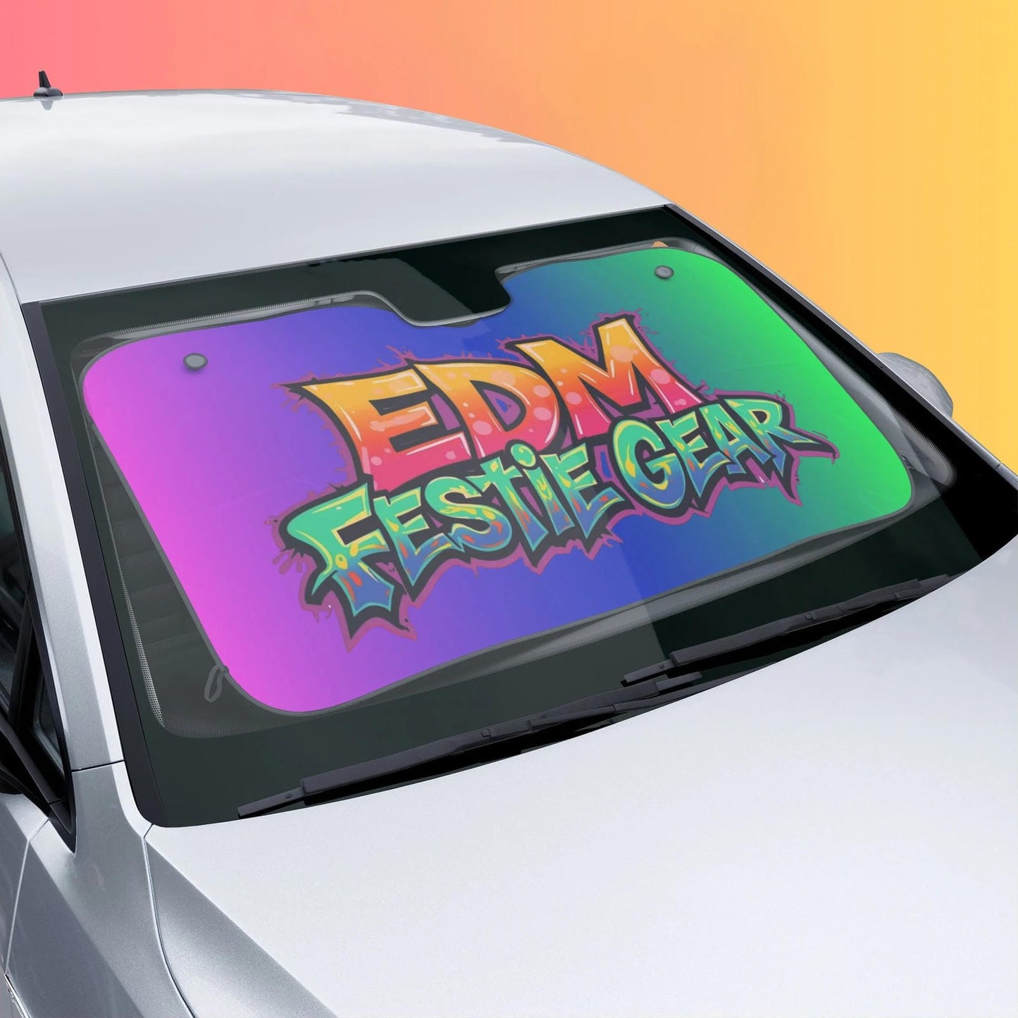 EDM Festie Gear Car Sun Shade — Neon Gradient Auto Windshield Protector