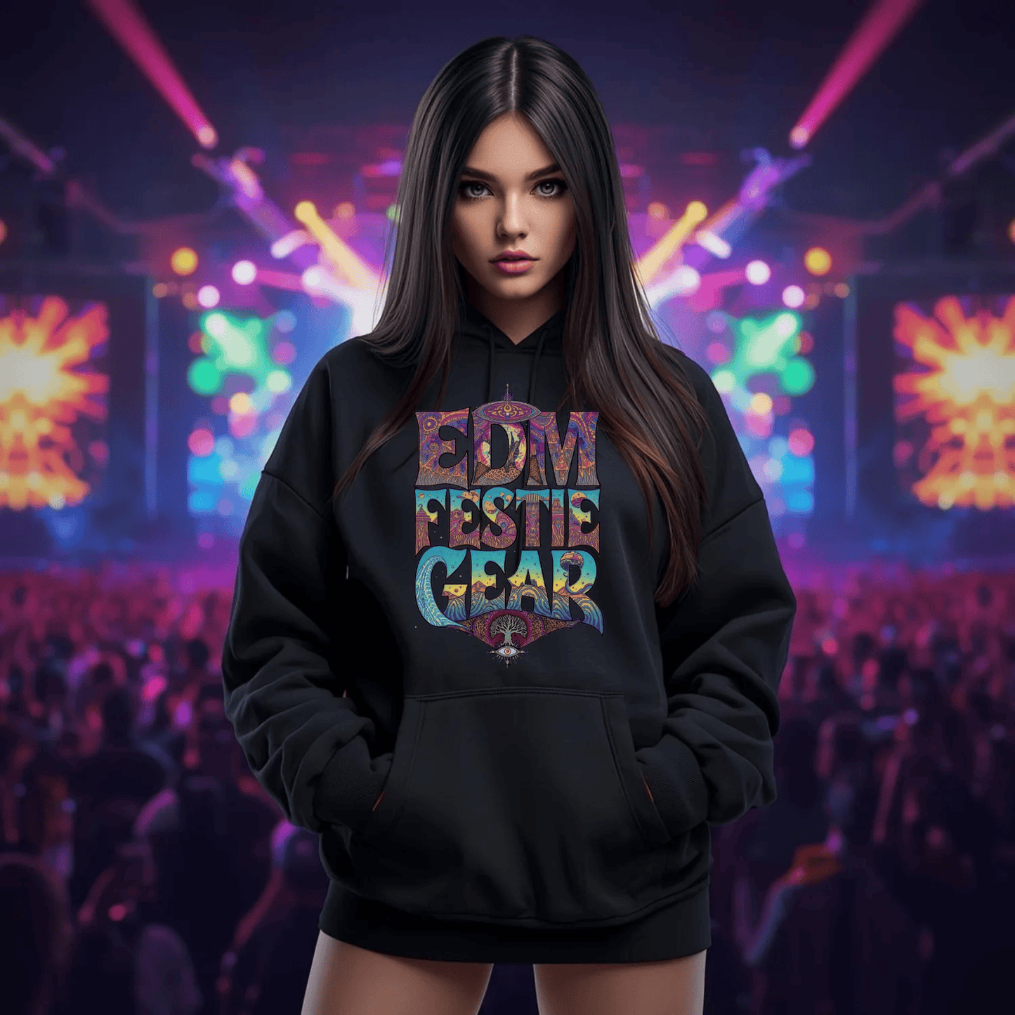 EDM Festie Gear All-Seeing Tree Cosmic Vibes Festival T-Shirt