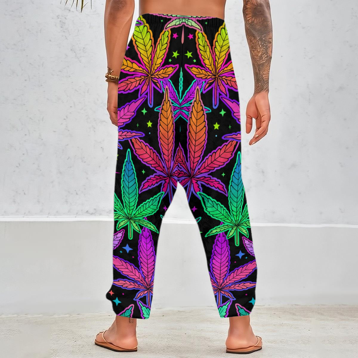 Higher Frequency Men’s Harem Pants | Neon Cannabis Rave Pants | Psychedelic EDM Festival Wear