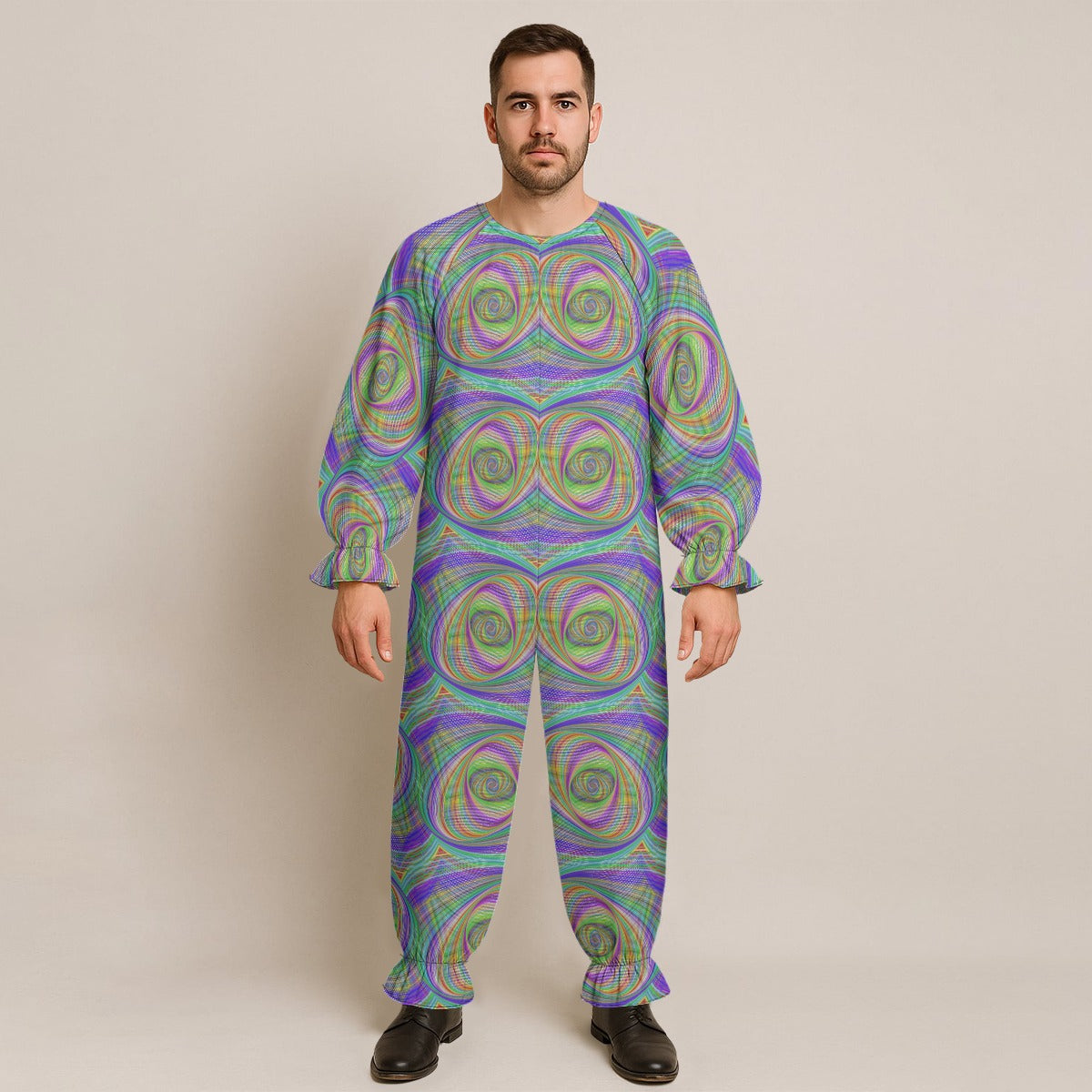 Double Vision Bass Spiral Men’s Clown-Style Jumpsuit | Psychedelic Rave Onesie | EDM Festival Wear