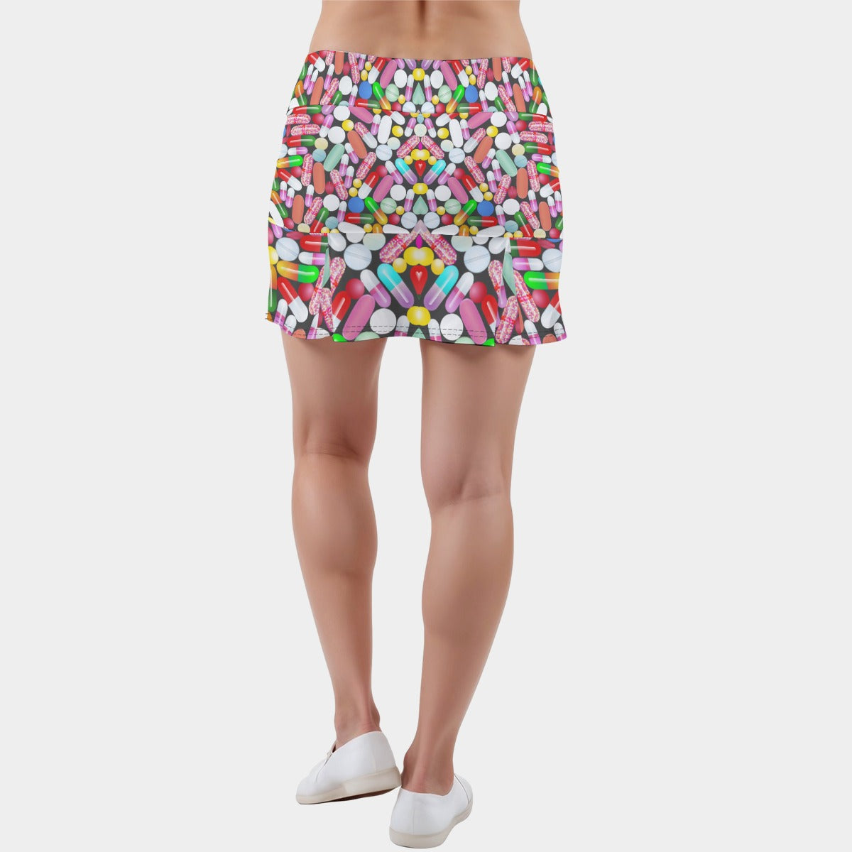 Side Quest Pharmacy Women’s Skort | Colorful Capsule Print Rave Skort | EDM Festival Party Wear