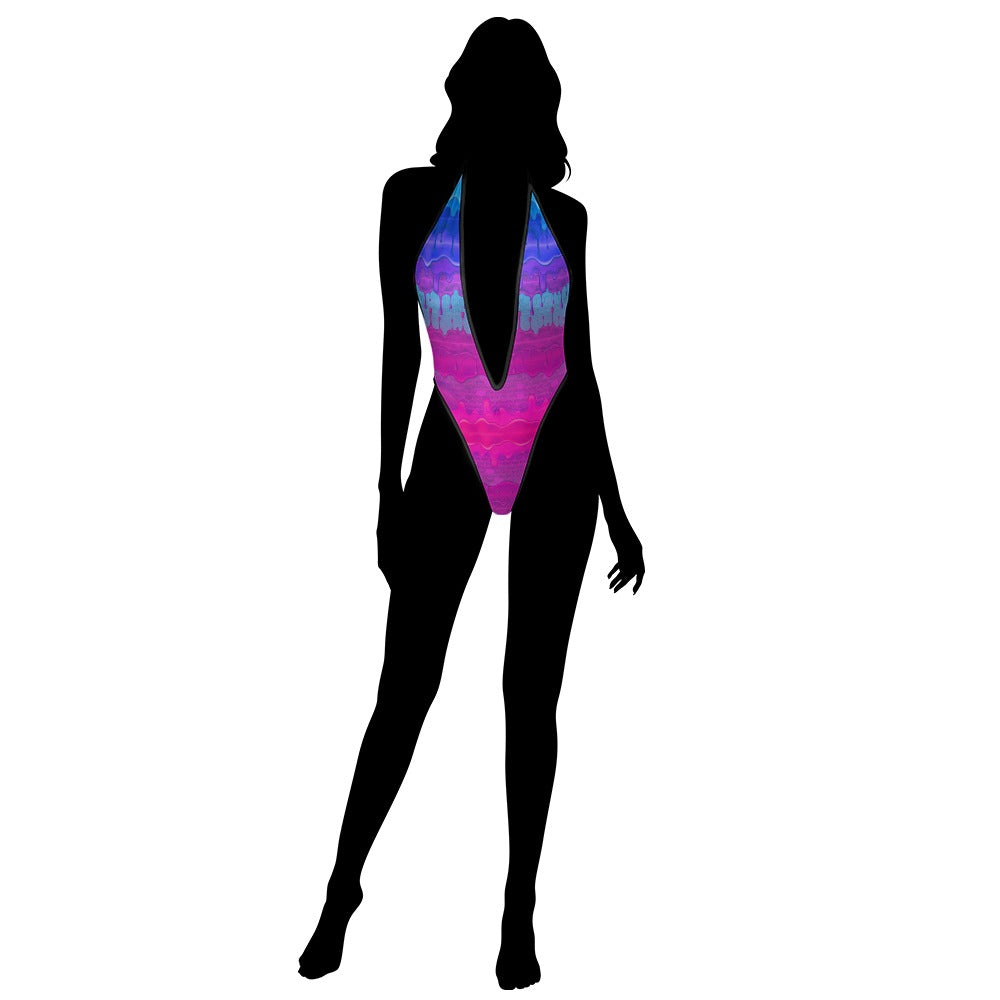Sexy Swimsuit Women's Extreme One-Piece Mesh Revealing Swimwear Deep V Cleavage Thong Bottom Booty Quick Dry Tie-On Bathing Suit