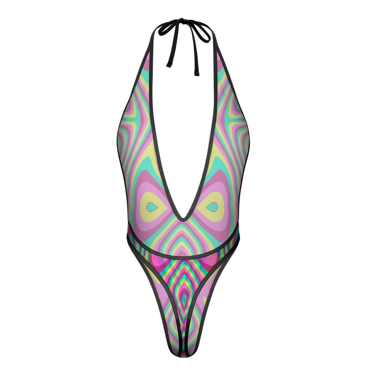 Sexy Swimsuit Women's Extreme One-Piece Mesh Revealing Swimwear Deep V Cleavage Thong Bottom Booty Quick Dry Tie-On Bathing Suit