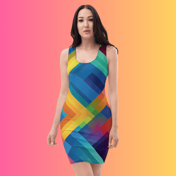 Electric Neon Plaid Bodycon Dress for Rave Festivals