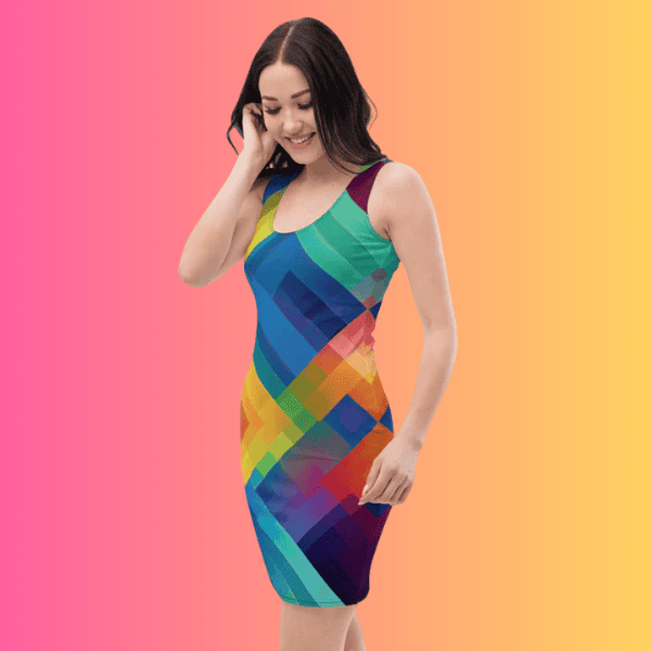 Electric Neon Plaid Bodycon Dress for Rave Festivals