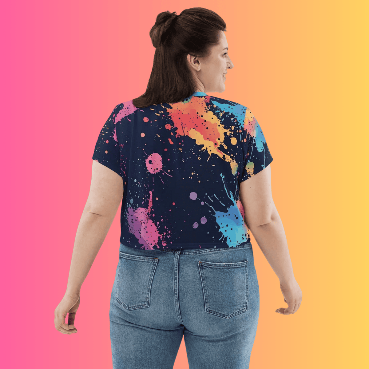 Vibrant Paint Splatter Crop Tee for Rave Enthusiasts