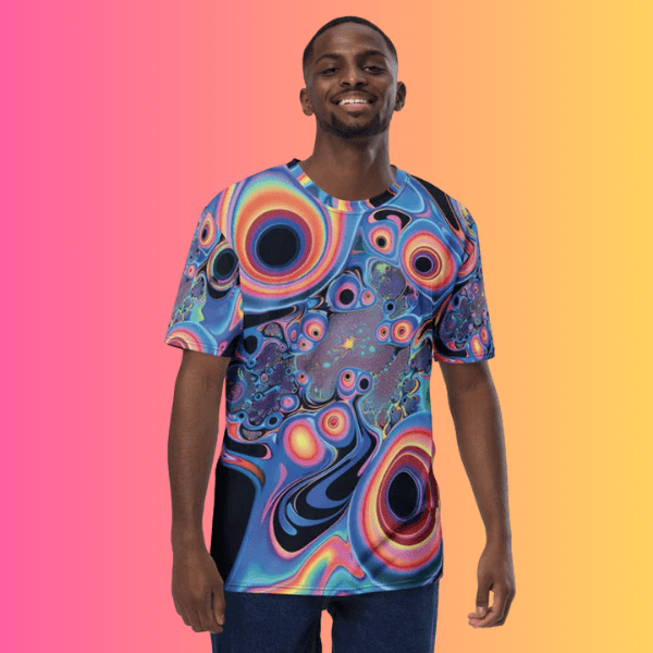 Vibrant Trippy Abstract Men's Festival T-Shirt for Rave Lovers