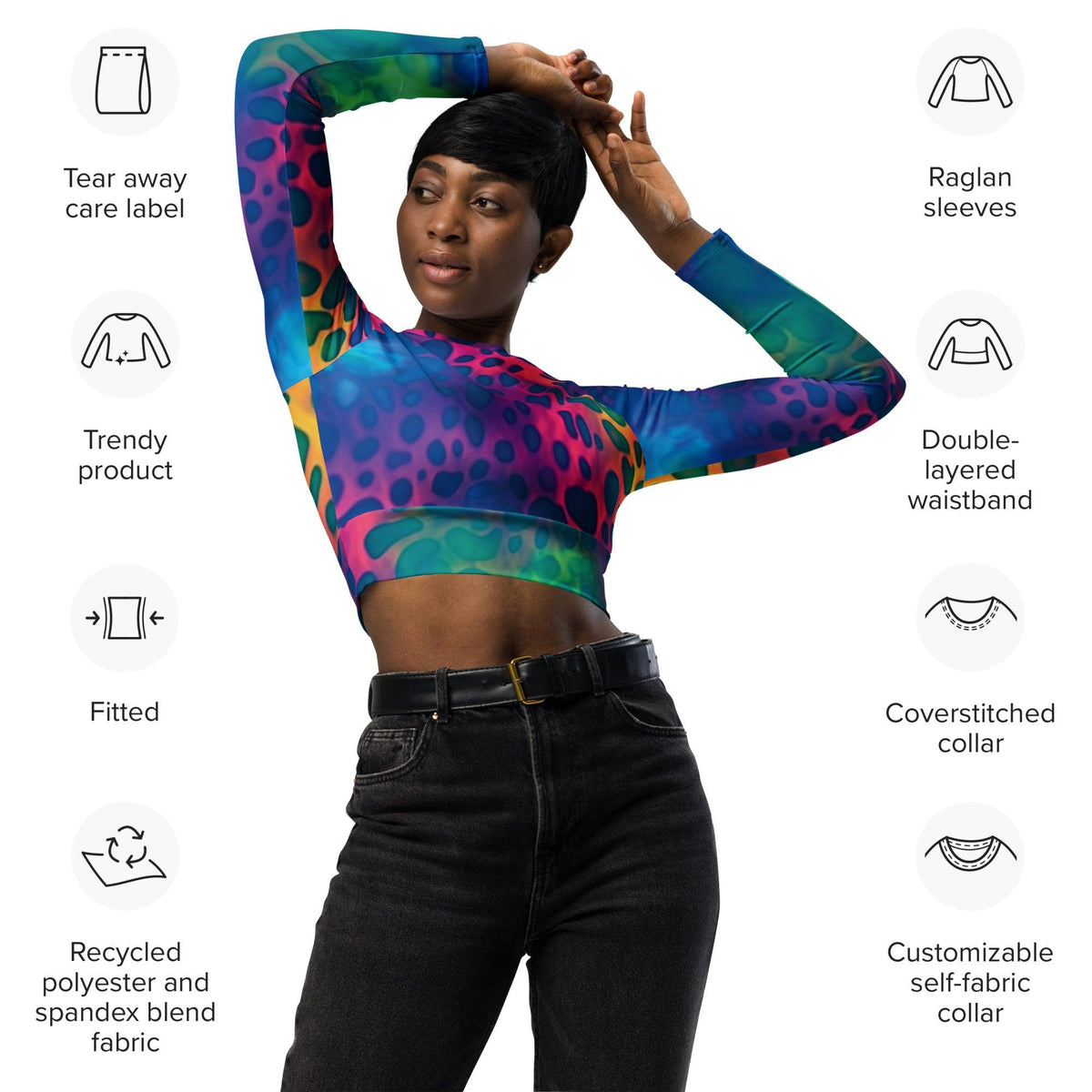 Neon Leopard Long Sleeve Crop Top - EDMFestieGear.com