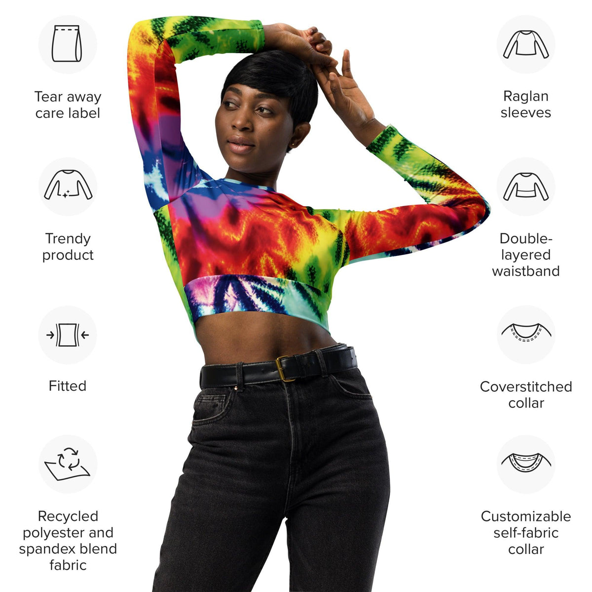 Neon Abstract Long-Sleeve Crop Top for Raves - EDMFestieGear.com