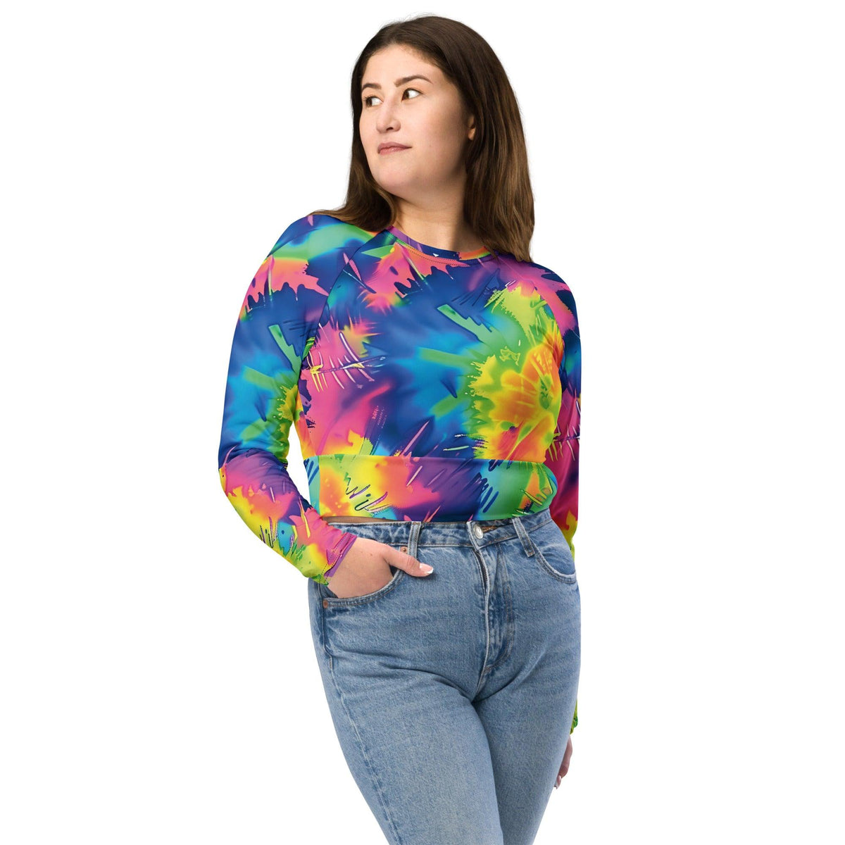 Vibrant Tie-Dye Long-Sleeve Crop Top for Festivals - EDMFestieGear.com