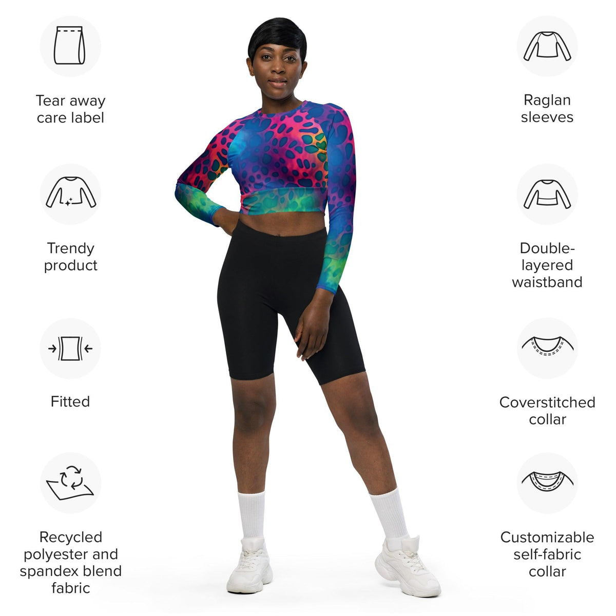 Neon Leopard Long Sleeve Crop Top - EDMFestieGear.com