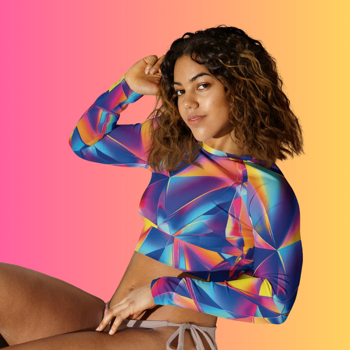 Abstract Geometrical Long-Sleeve Crop Top - EDMFestieGear.com