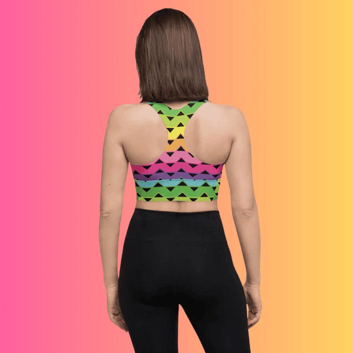 Festival-Ready Rainbow Stripe Longline Sports Bra