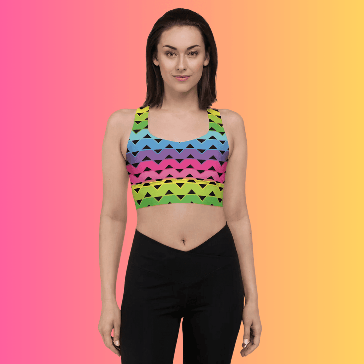 Festival-Ready Rainbow Stripe Longline Sports Bra