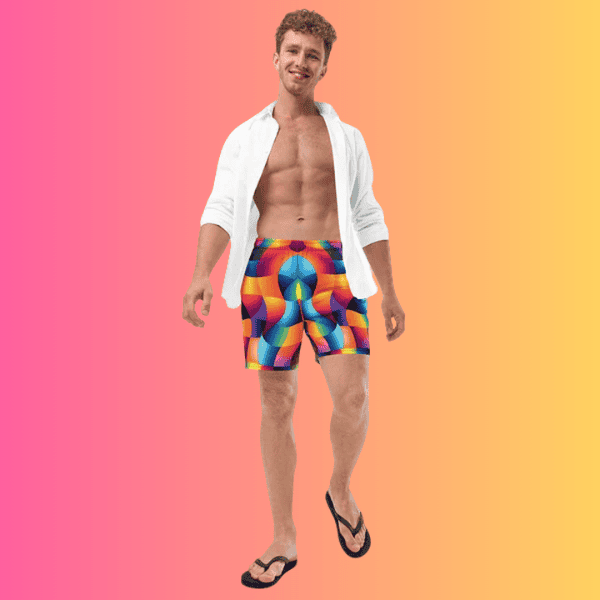 Vibrant Abstract Swim Shorts for EDM Festival Vibes