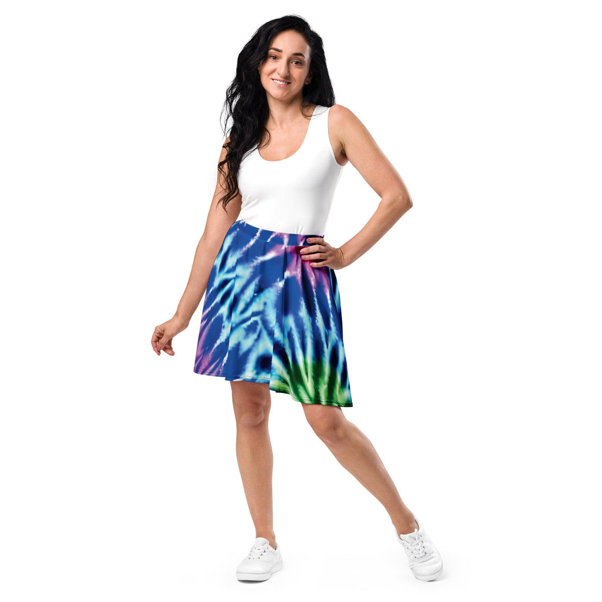 Vibrant Neon Tie-Dye Skater Skirt for Raves & Festivals - EDMFestieGear.com