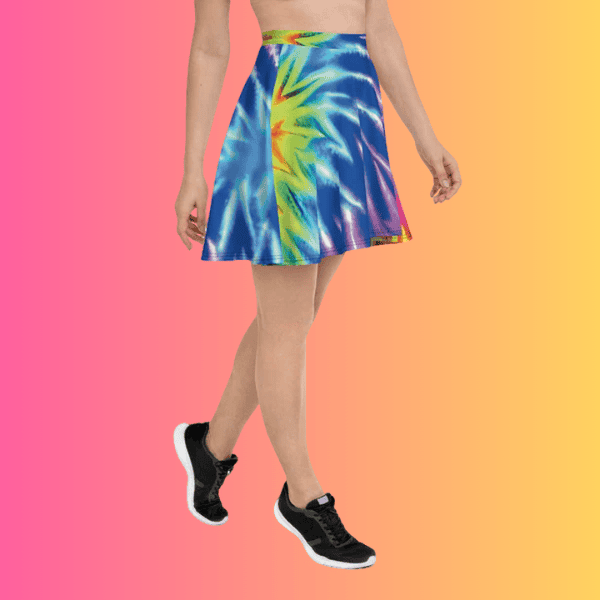Electrifying Neon Tie-Dye Skater Skirt for Raves and Festivals