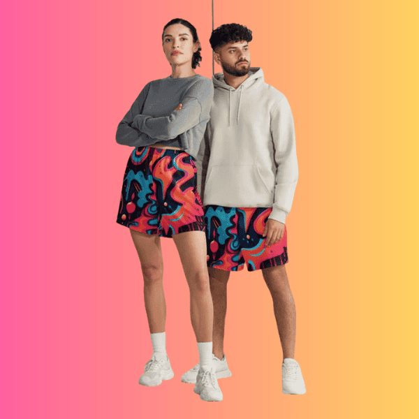 Vibrant All-Over Print Unisex Athletic Long Shorts for Raves and Festivals