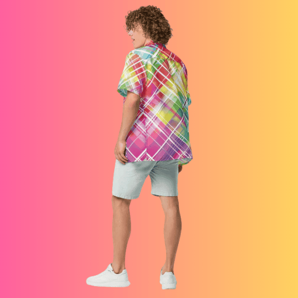 Rainbow Plaid Festival Button-Up Shirt for Ravers