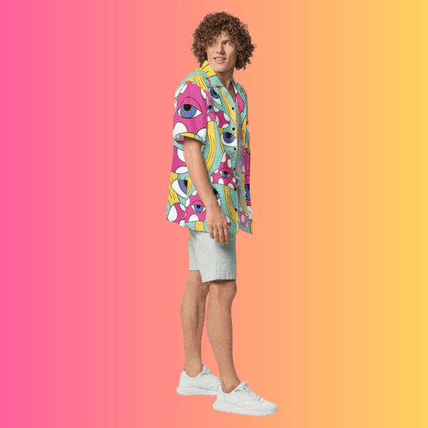 Psychedelic Trippy Retro Button-Up Shirt for Raves and Music Festivals