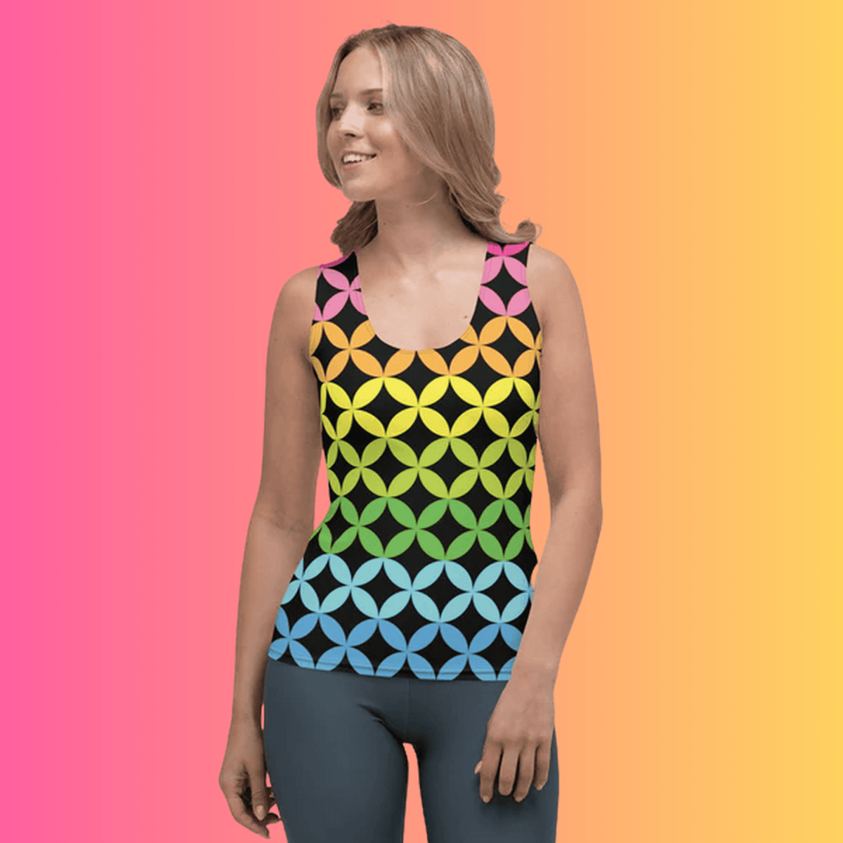 Vibrant Rainbow Stripe Festival Tank Top for the Ultimate EDM Experience