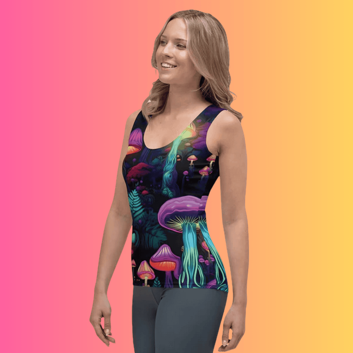 Vibrant Trippy Mushroom Festival Tank Top for EDM Lovers
