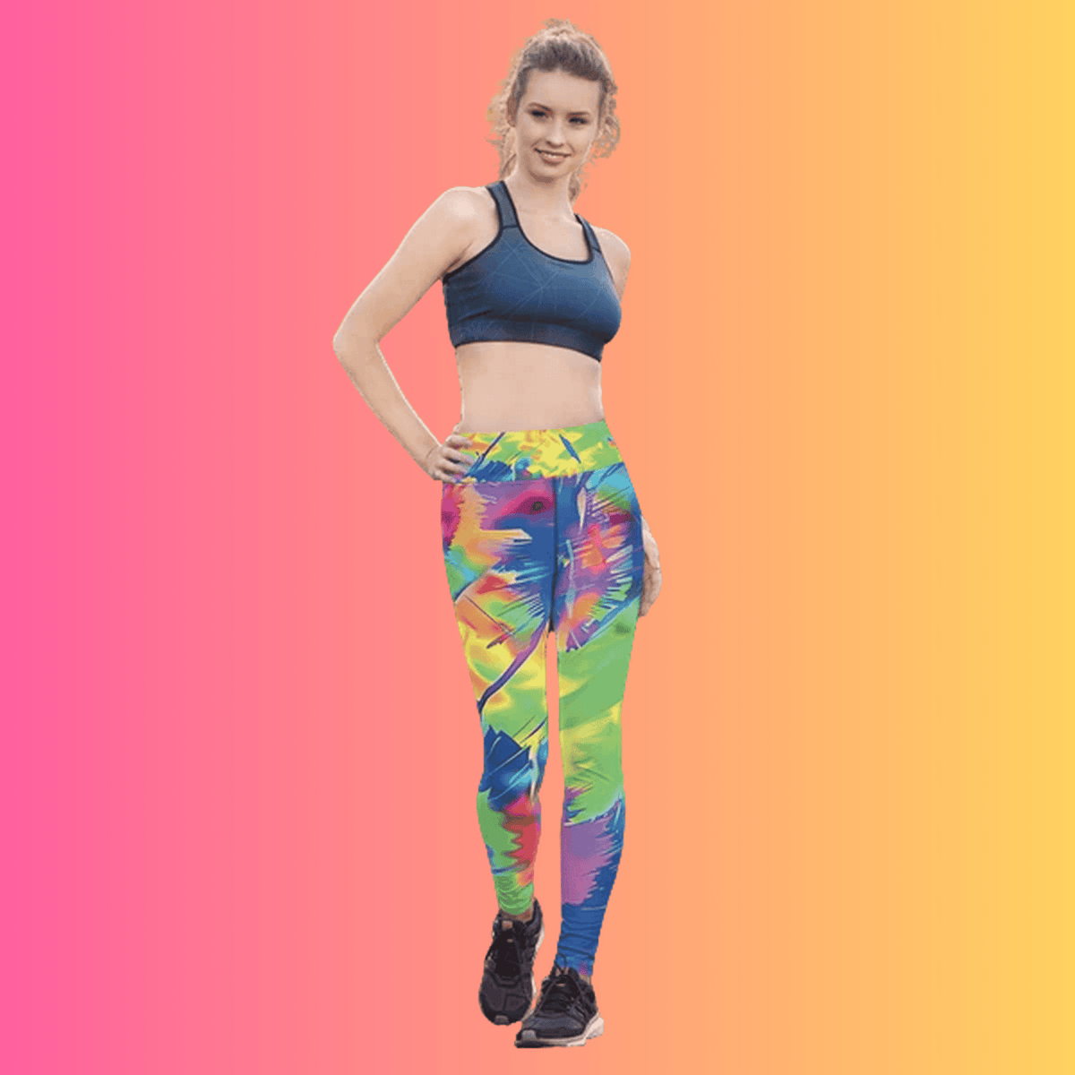 Vibrant Neon Tie-Dye Yoga Leggings for Ravers and Festival Lovers