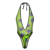 Sexy Swimsuit Women's Extreme One-Piece Mesh Revealing Swimwear Deep V Cleavage Thong Bottom Booty Quick Dry Tie-On Bathing Suit