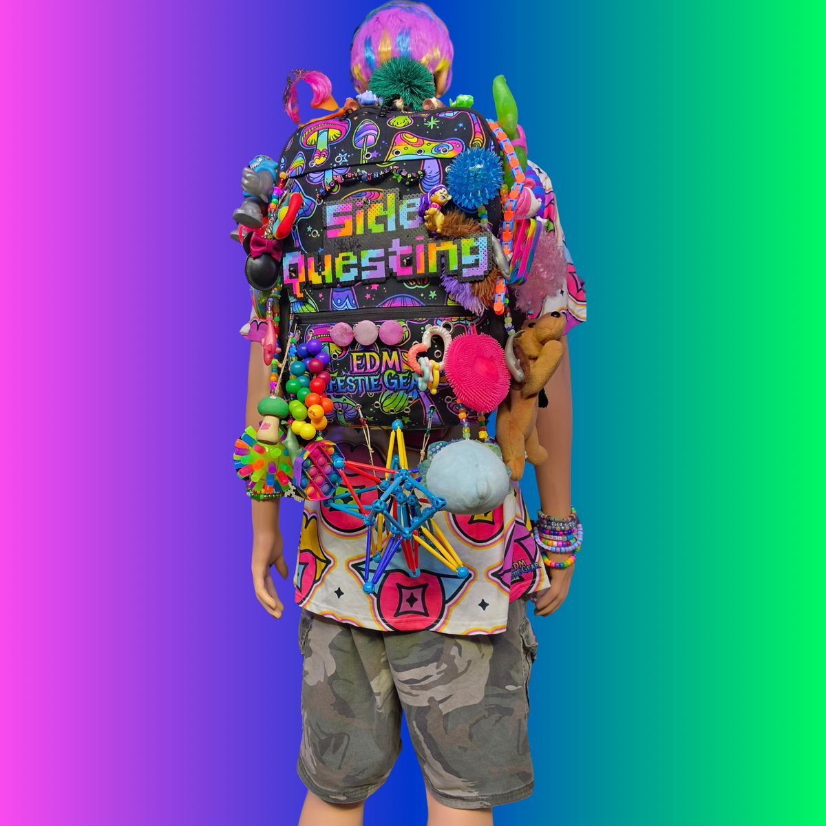 Side Questin’ Shroom Goblin Utility Backpack | One-of-a-Kind Sensory Rave Hydration Backpack | Custom EDM Festival Gear