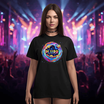 P.L.U.R.R Space Festival T-Shirt – Vibrant and Energetic Rave Apparel