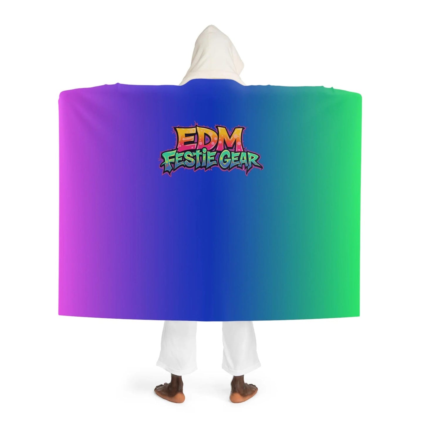 EDM Festie Gear Gradient Hooded Sherpa Blanket – Cozy Purple to Green Throw for Rave Lovers