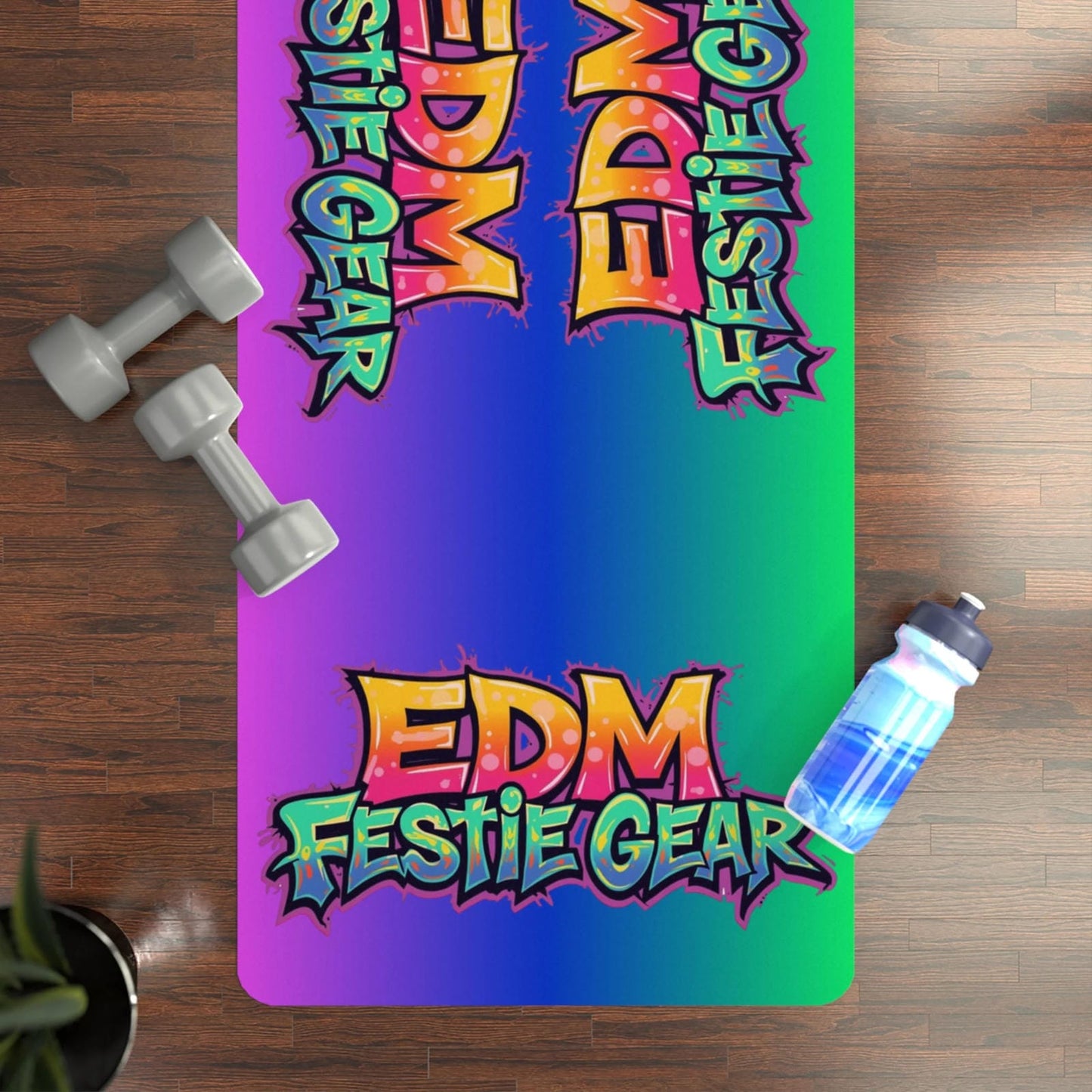 EDM Festie Gear Neon Gradient Rubber Yoga Mat - Vibrant Rave Festival Mat