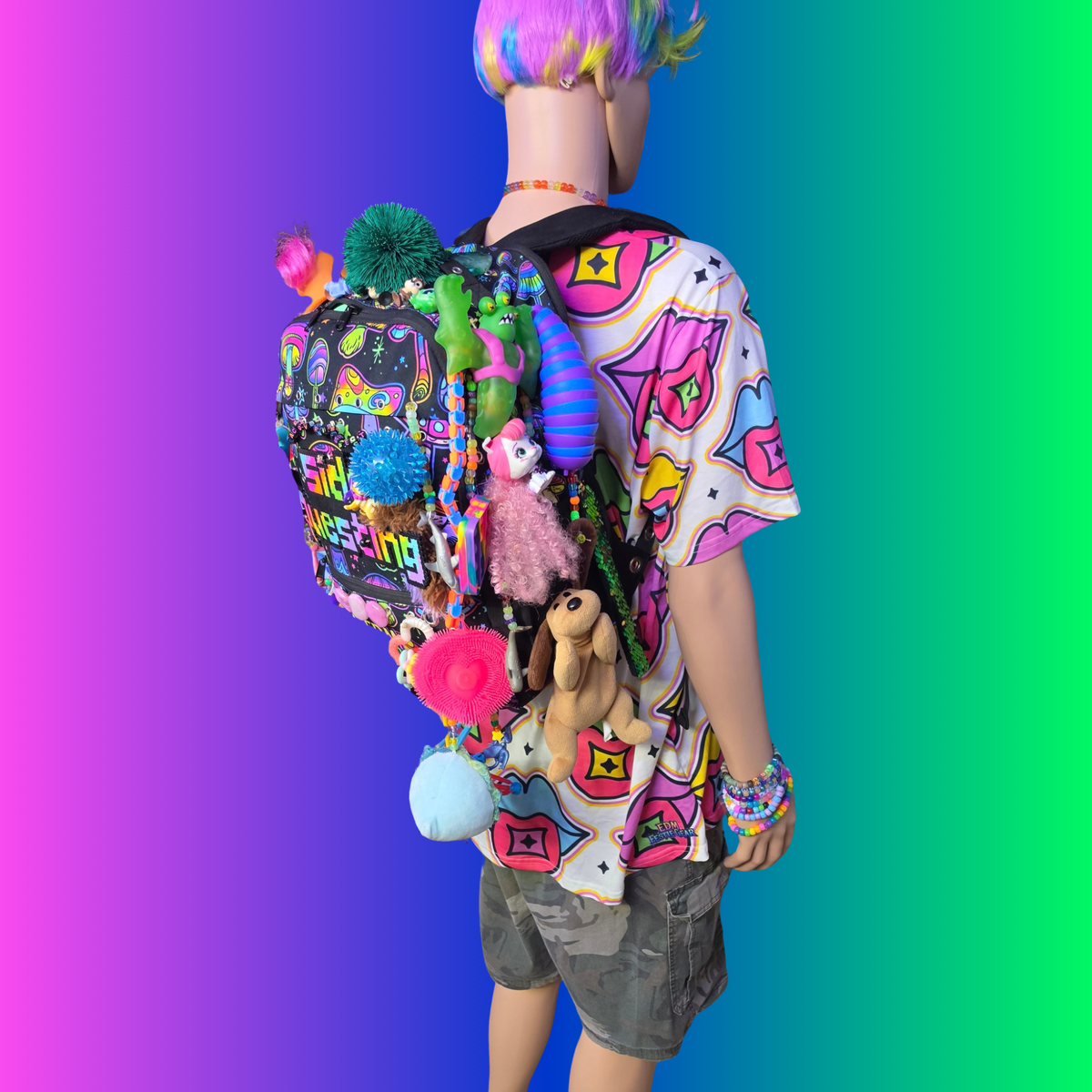 Side Questin’ Shroom Goblin Utility Backpack | One-of-a-Kind Sensory Rave Hydration Backpack | Custom EDM Festival Gear