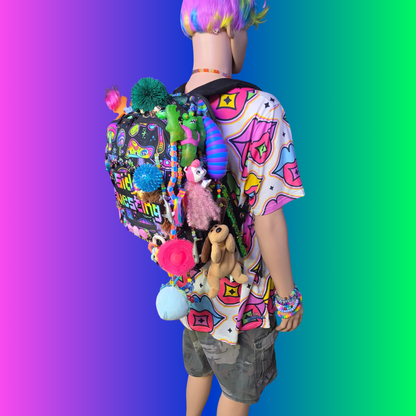 Side Questin’ Shroom Goblin Utility Backpack | One-of-a-Kind Sensory Rave Hydration Backpack | Custom EDM Festival Gear