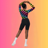 Neon Rainbow Stripe Long-Sleeve Crop Top for Festival Vibes