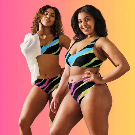 Neon Zebra Print High-Waisted Bikini