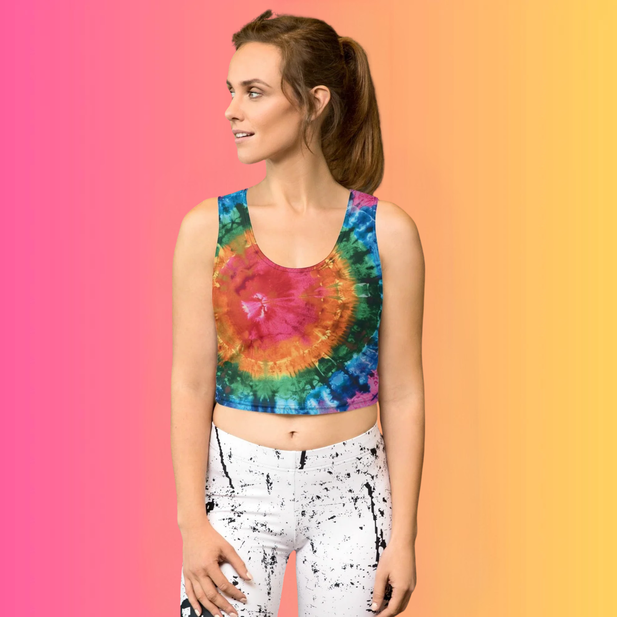 Sunrise Spiral Women's Festival Crop Tank | Tie-Dye EDM Rave Crop Top | PLUR Festival Streetwear