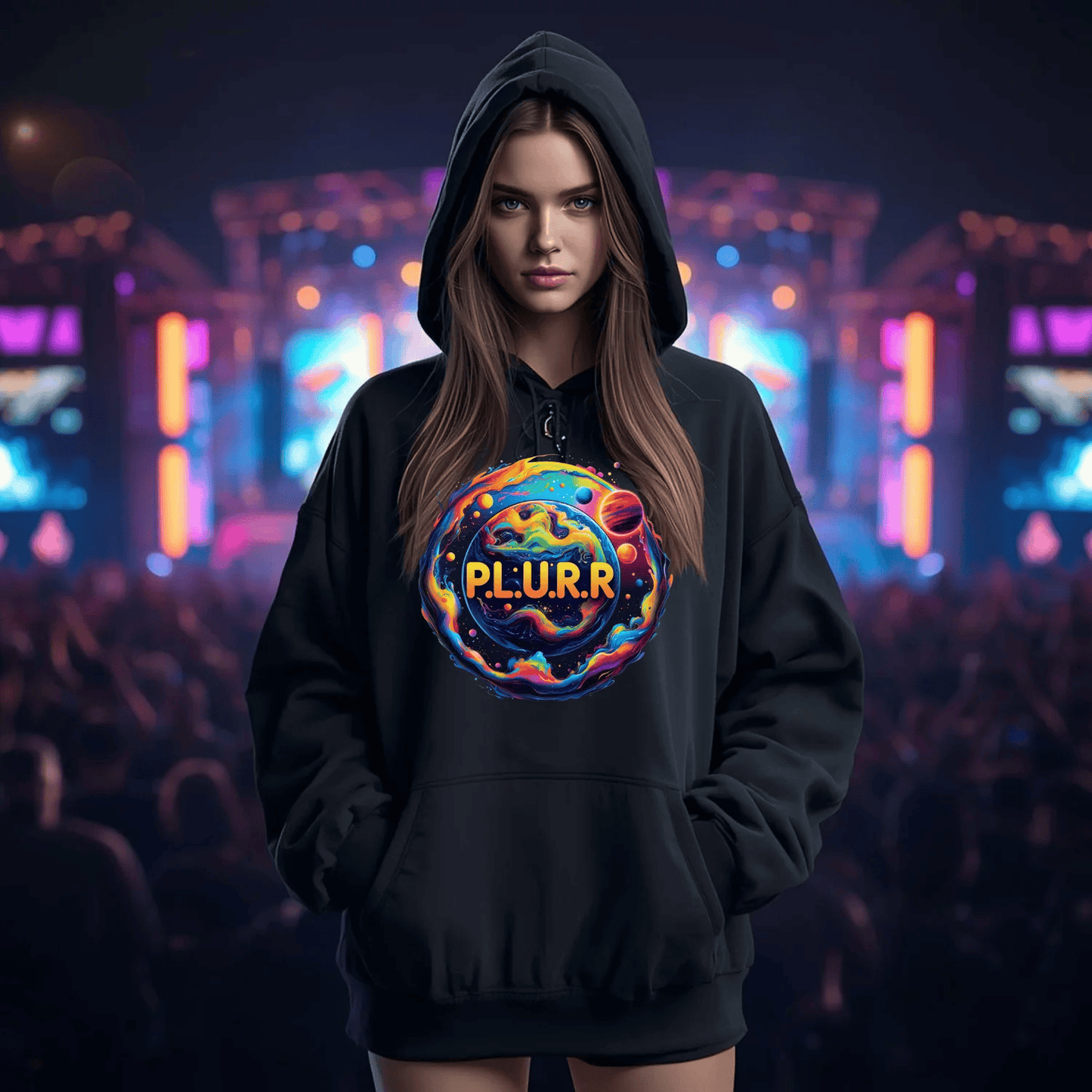 P.L.U.R.R in Space Festival T-Shirt for Rave Lovers