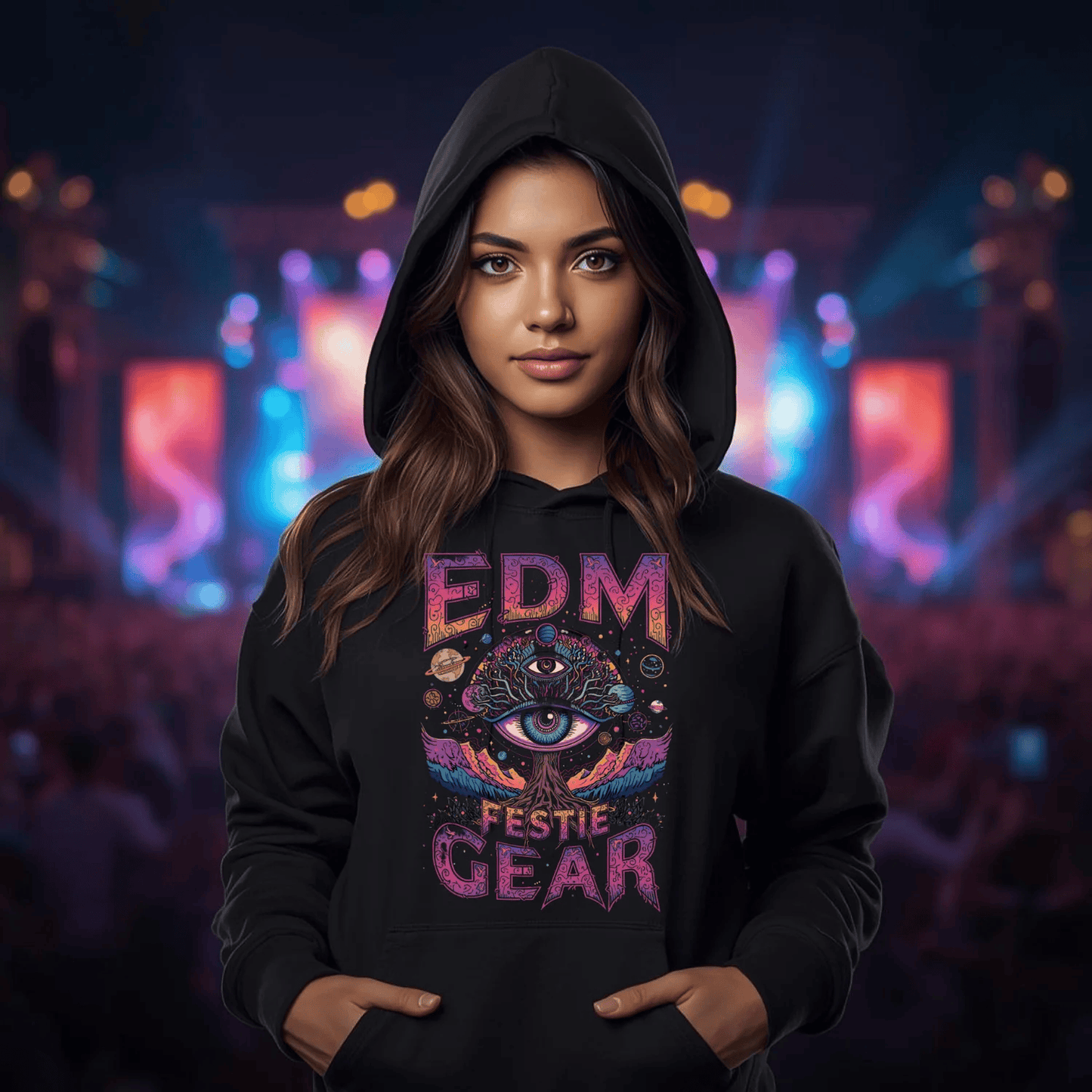 EDM Festival Gear All-Seeing Cosmic Life Tree T-Shirt