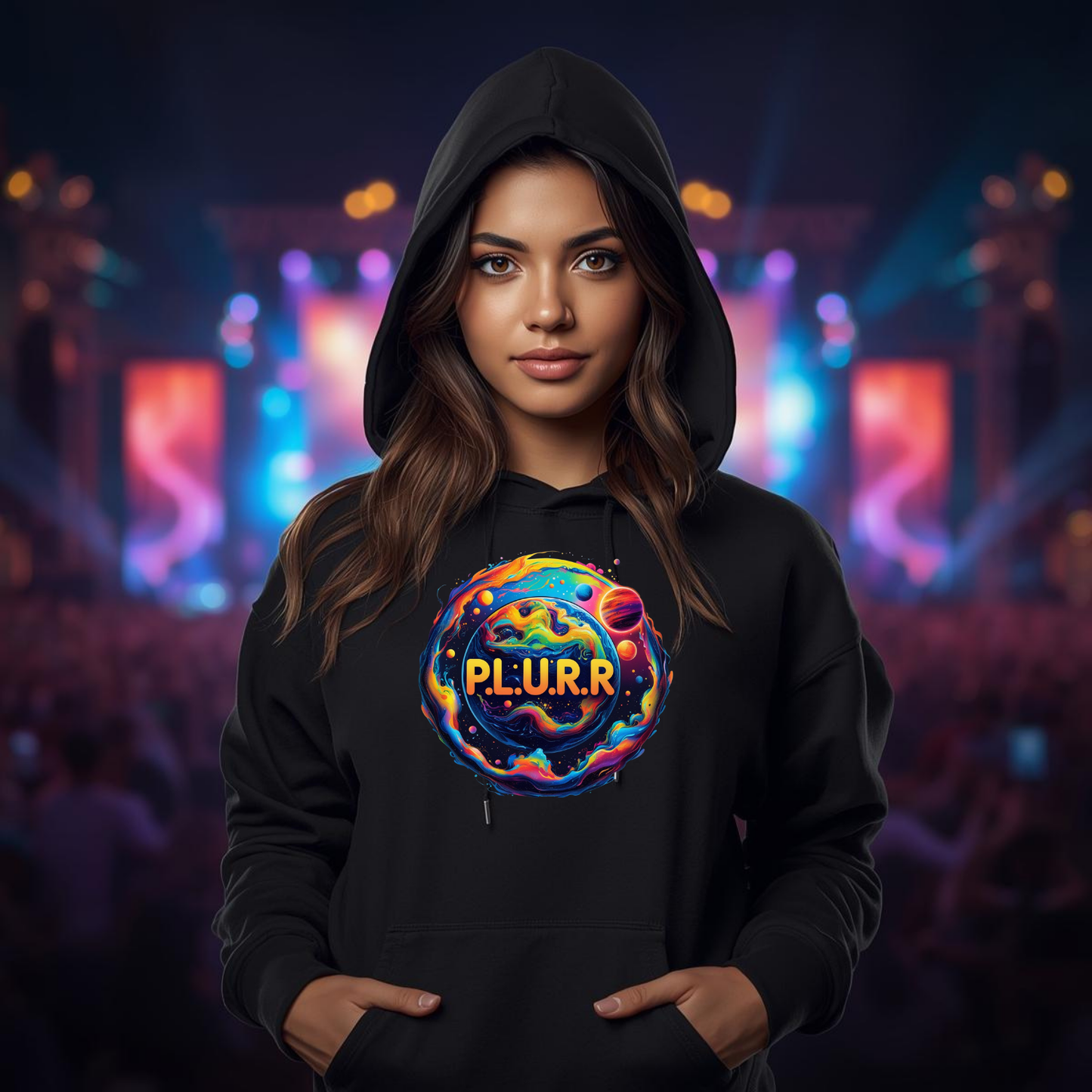 P.L.U.R.R in Space Festival T-Shirt for Rave Lovers