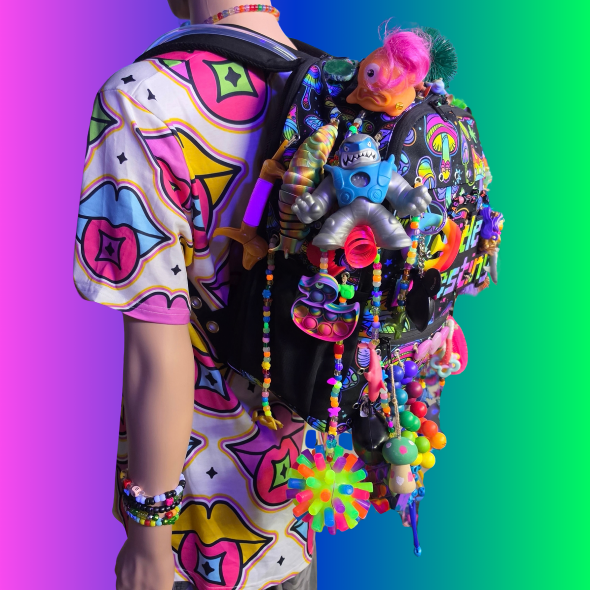 Side Questin’ Shroom Goblin Utility Backpack | One-of-a-Kind Sensory Rave Hydration Backpack | Custom EDM Festival Gear