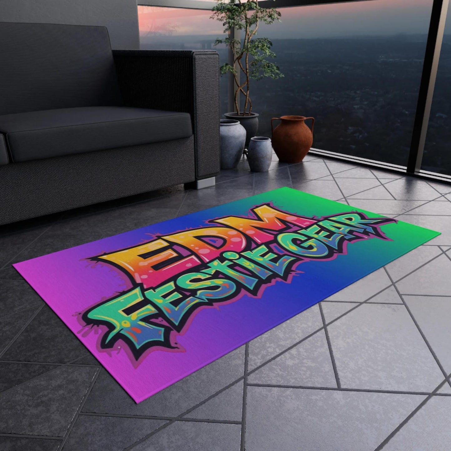 EDM Festie Gear Neon Graffiti Festival Outdoor Rug