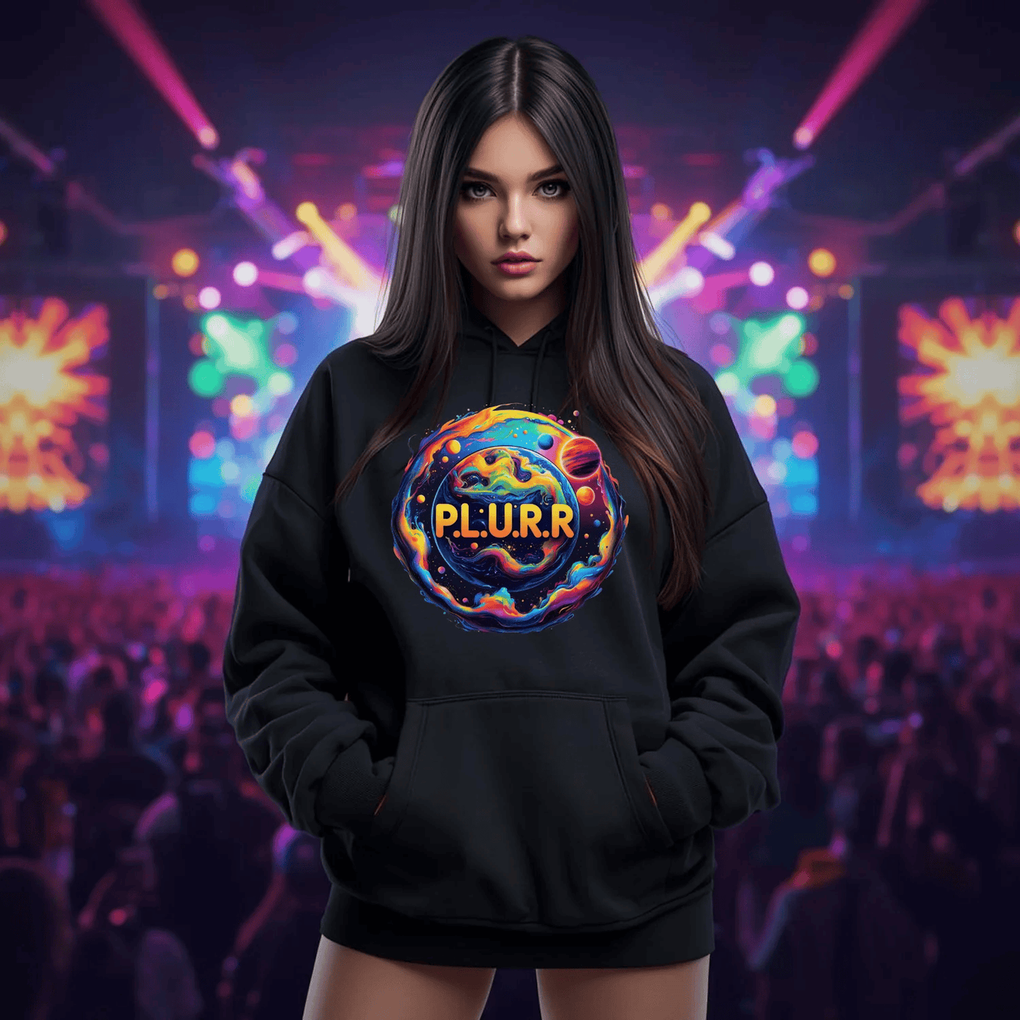 P.L.U.R.R in Space Festival T-Shirt for Rave Lovers