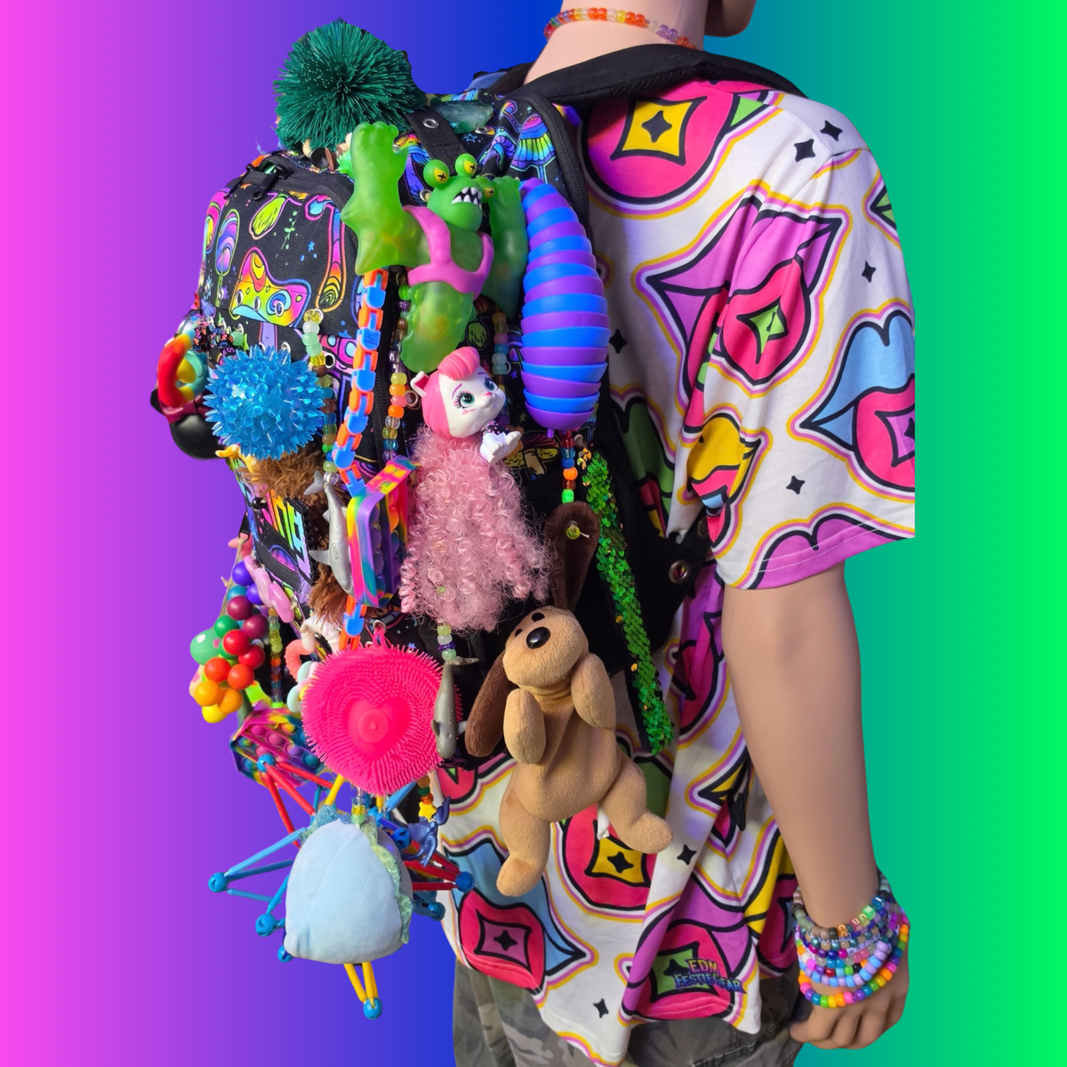 Side Questin’ Shroom Goblin Utility Backpack | One-of-a-Kind Sensory Rave Hydration Backpack | Custom EDM Festival Gear