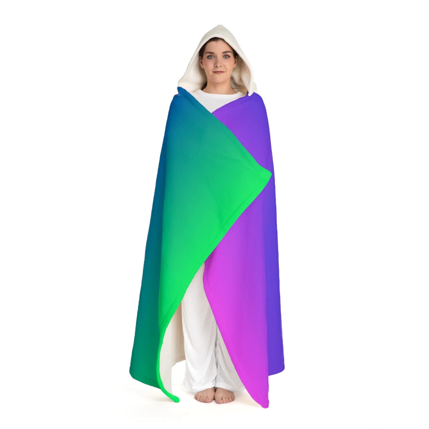 EDM Festie Gear Gradient Hooded Sherpa Blanket – Cozy Purple to Green Throw for Rave Lovers