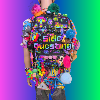 Side Questin’ Shroom Goblin Utility Backpack | One-of-a-Kind Sensory Rave Hydration Backpack | Custom EDM Festival Gear