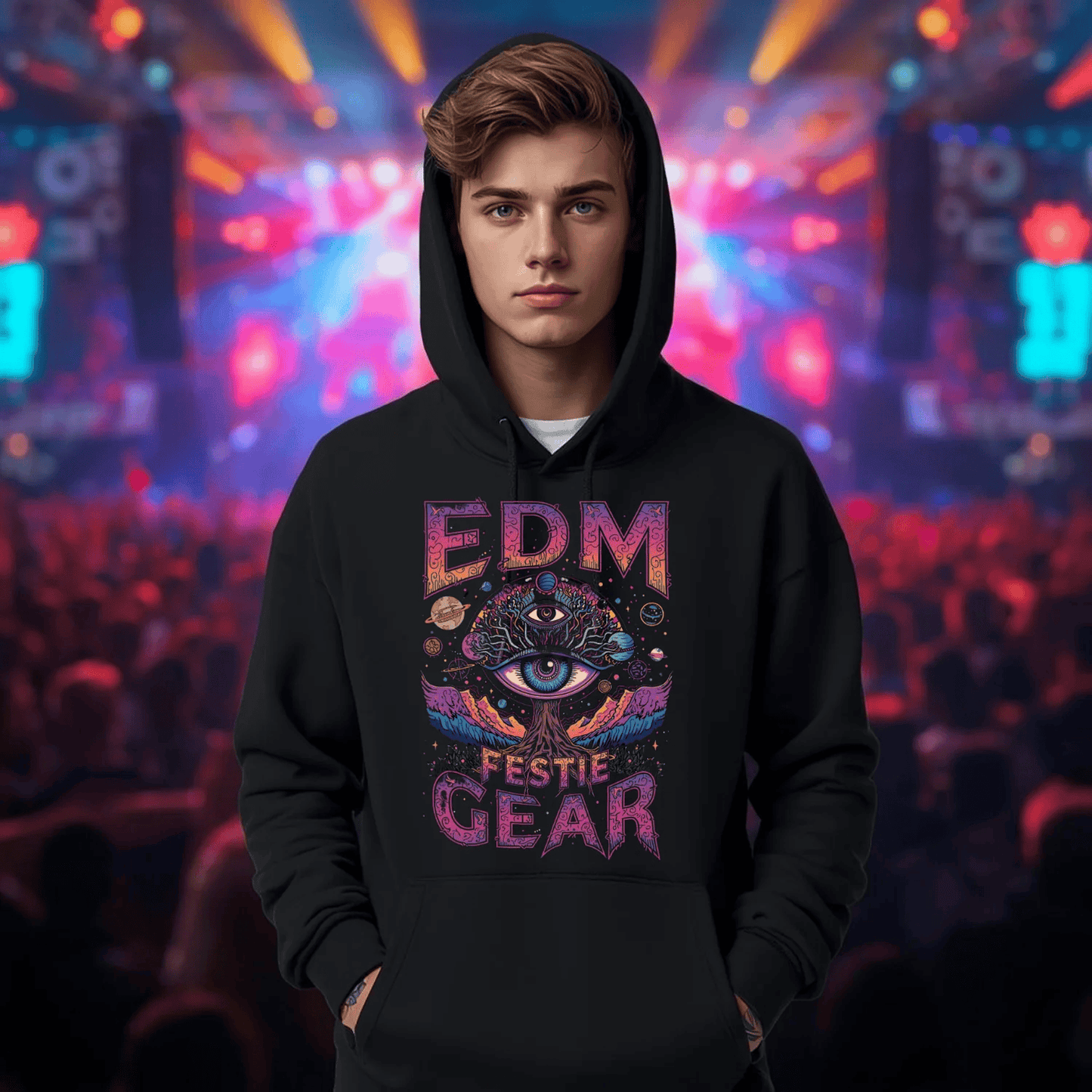 EDM Festival Gear All-Seeing Cosmic Life Tree T-Shirt