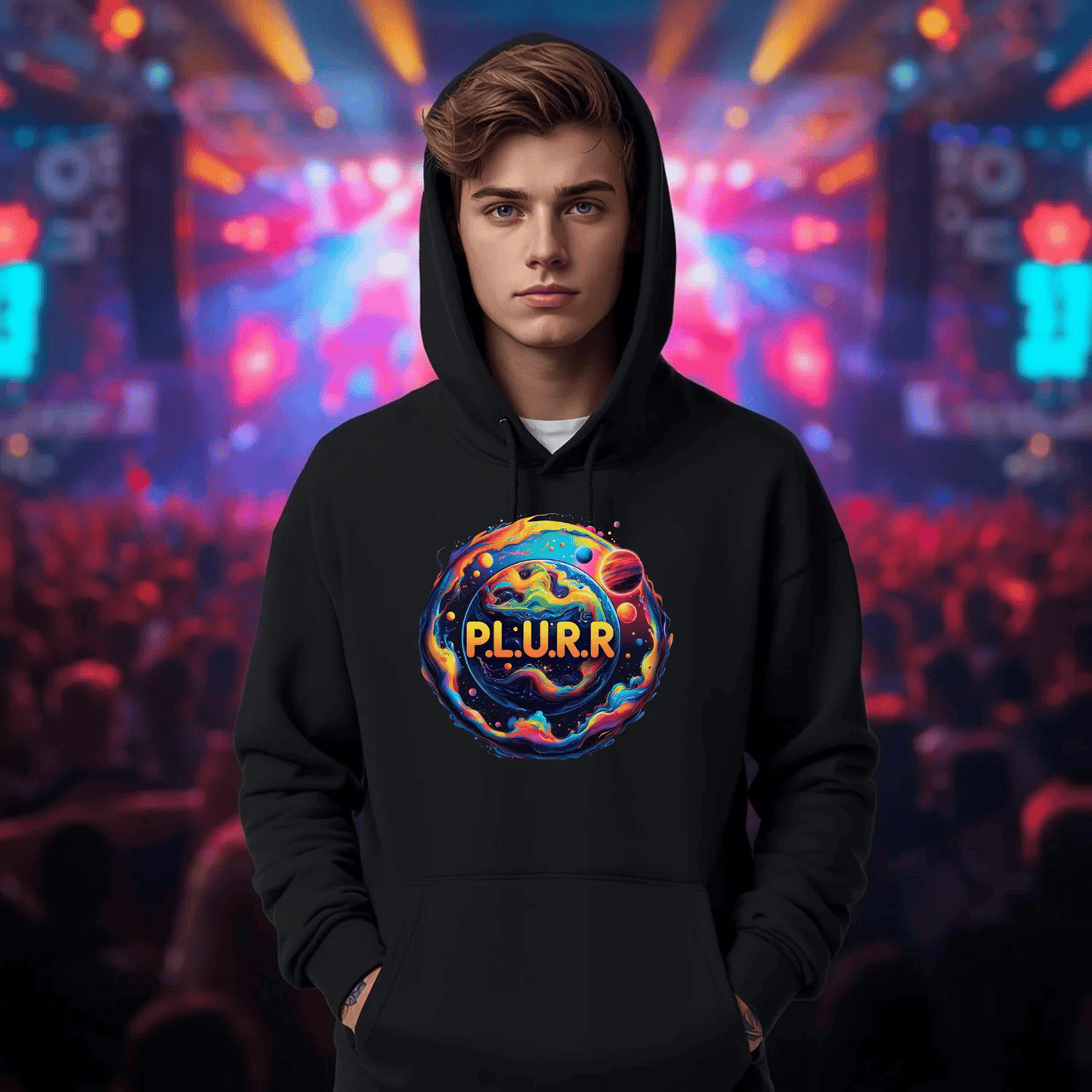 P.L.U.R.R in Space Festival T-Shirt for Rave Lovers