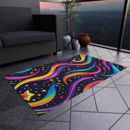 Colorful Shooting Stars Rainbow Wave outdoor rug for EDM rave festivals